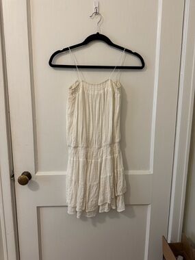 Mustard Seed Cream Spaghetti-Strap Tiered Mini Dress